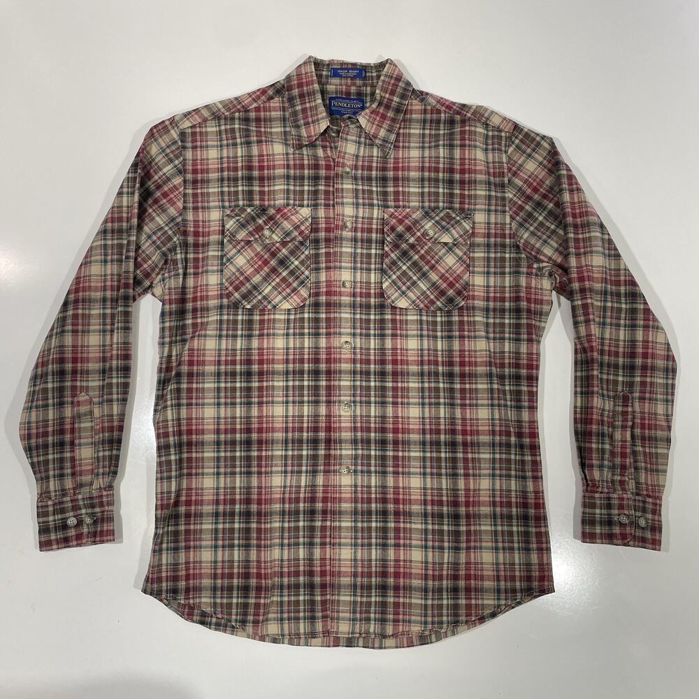 Pendleton Hiker Flannel Shirt Men Medium Red Plaid Cotton Long Sleeve Button Up